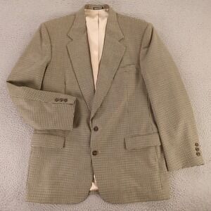 J Riggings Jacket L LT Beige Blue Brown Houndstooth Check Wool Blazer USA 44L